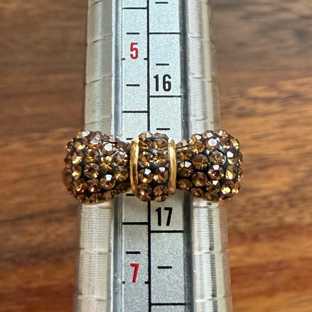 Elegant Gold Tone and Brown Rhinestone Bow Ring Multiple Sizes Available